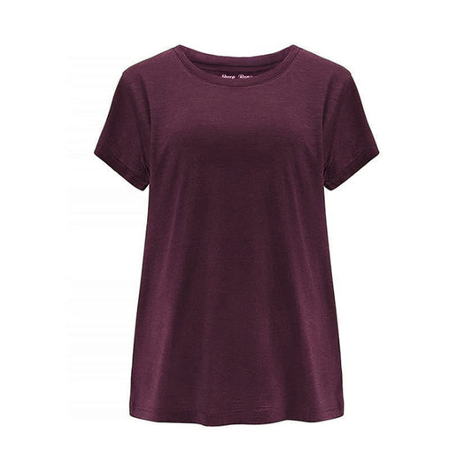 SHEEP RUN Womens Merino Wool T Shirt Breathable Wicking Hiking Yoga Loose Fit Base Layer Shirt (Mahogany, Large)
