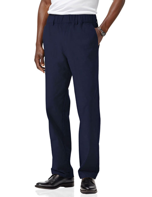 Soojun Men's Cotton Relaxed Fit Full Elastic Waist Twill Pants, Navy, 38W x 30L