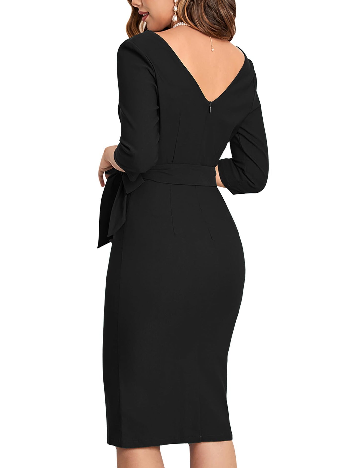 MUXXN Womens Little Black Wrap Collar High Stretch Winter Evening Party Dress (Black M)