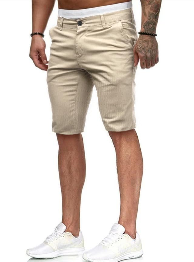 HUNGSON Mens Slim Fit Shorts Stretch Chino Short Pants(Beige,36)