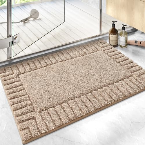 DEXI Bath Mat Bathroom Rugs Shower Bathmat Absorbent Washable Carpet Mats for Floor Non Slip 24"x36" Beige