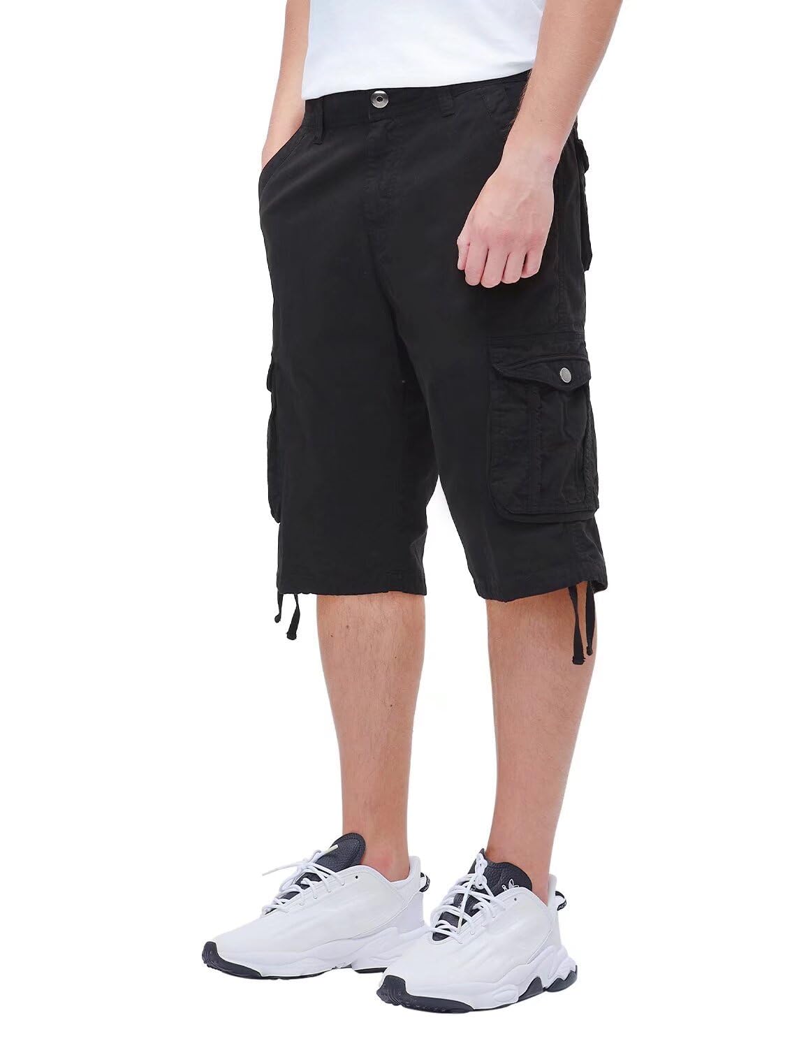 BEST SOUTH Men's Long Cargo Shorts Casual Below Knee 13 Inches Capri Shorts Relaxed Fit with Pockets Black 36