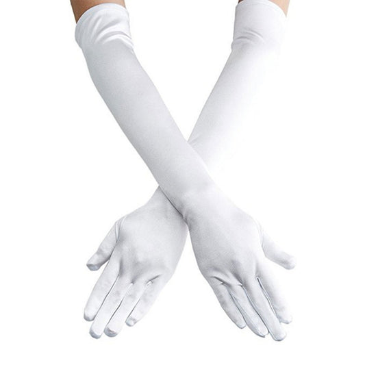 Women's 22'' Long Satin Gloves White Elbow Length 1920s Opera Bridal Dance Gloves For Evening Party Opera Costume, White