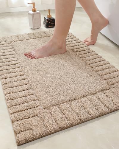 DEXI Bath Mat Bathroom Rugs Shower Bathmat Absorbent Washable Carpet Mats for Floor Non Slip 24"x36" Beige