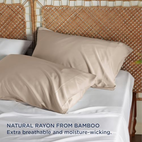 Bedsure Cooling Pillow Cases Standard Size Set of 2, Rayon Derived from Bamboo Cooling Pillowcase for Hot Sleepers, Soft & Breathable Pillow Covers with Envelope Closure, Gifts, Beige, 20x26 Inches