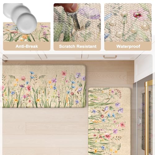 KIMODE Anti Fatigue Kitchen Mat, Cushioned Farmhouse Kitchen Runner, Non Slip Waterproof Kitchen Mat for Floor, Memory Foam Standing Desk Mat for Laundry, Office, Sink Brown 17.3"x59"