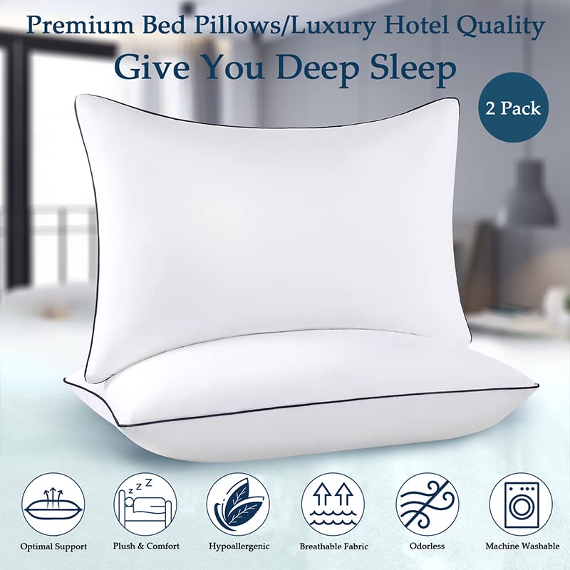 HOOMQING Bed Pillows 2 Pack - King Size Cooling Pillows for Sleeping Set of 2 for Side Back and Stomach Sleepers, Down Alternative Filling Luxury Soft Supportive Plush Pillows(White, King)