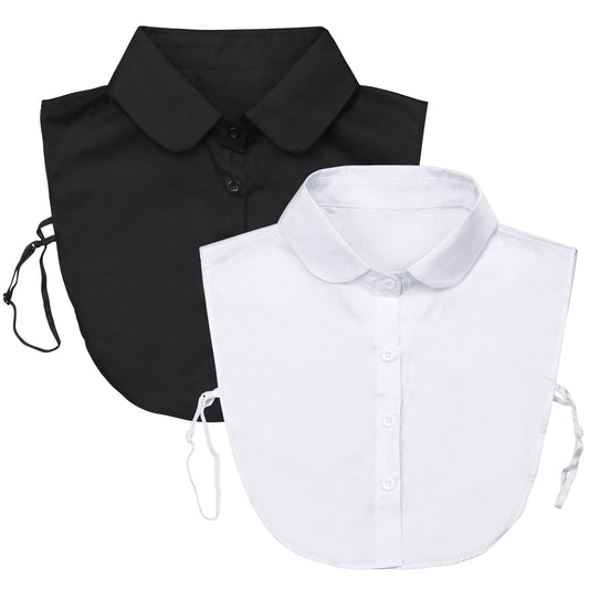 Fake Collar Detachable Dickey Collar Blouse Half Shirts Peter Pan Faux False Collar for Women & Girls Favors Round Collar, White & Black