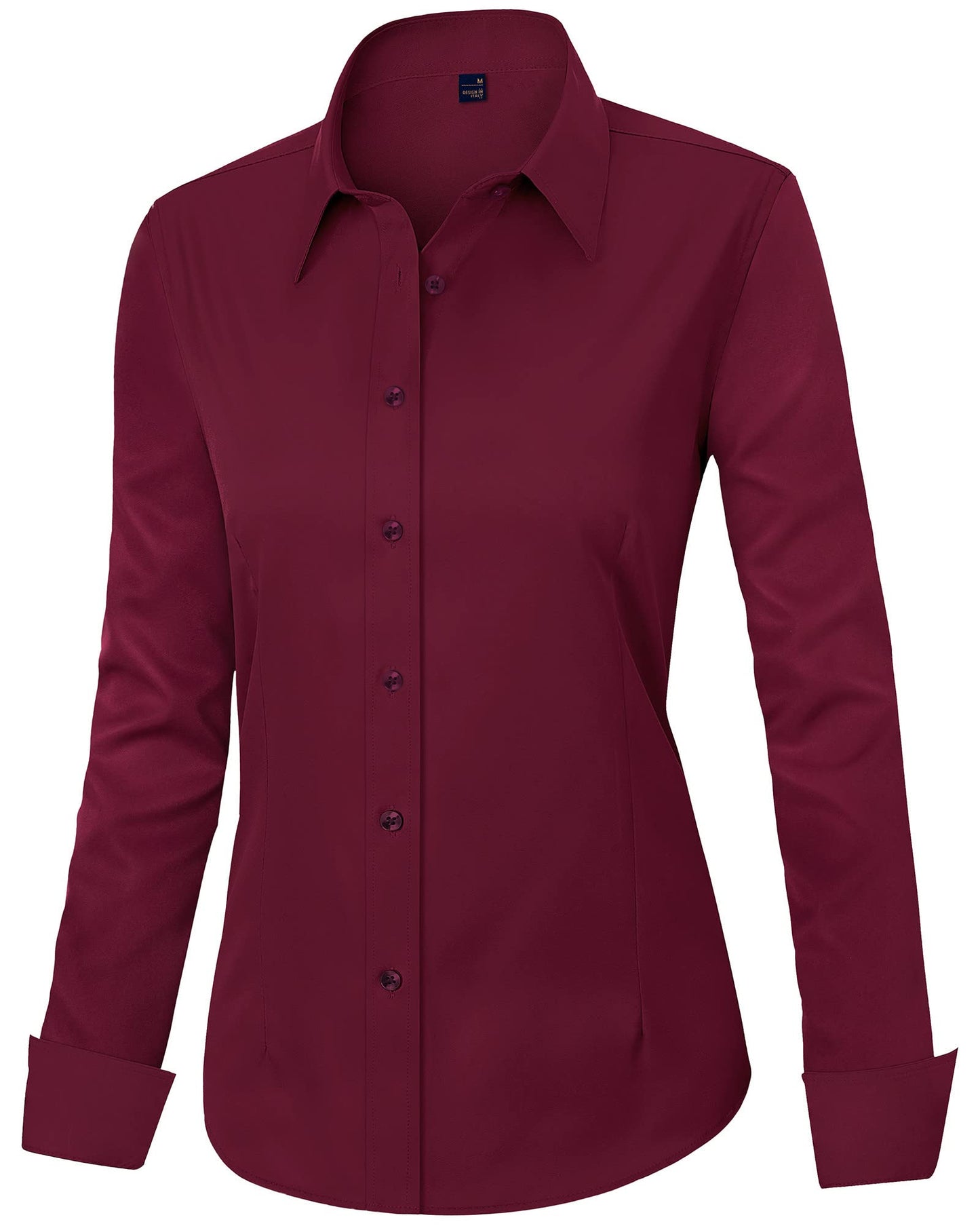 J.VER Womens Button Down Shirt Long Sleeve Work Dress Shirts Easy Care Stretchy Business Casual Blouses for Women Burgundy Large