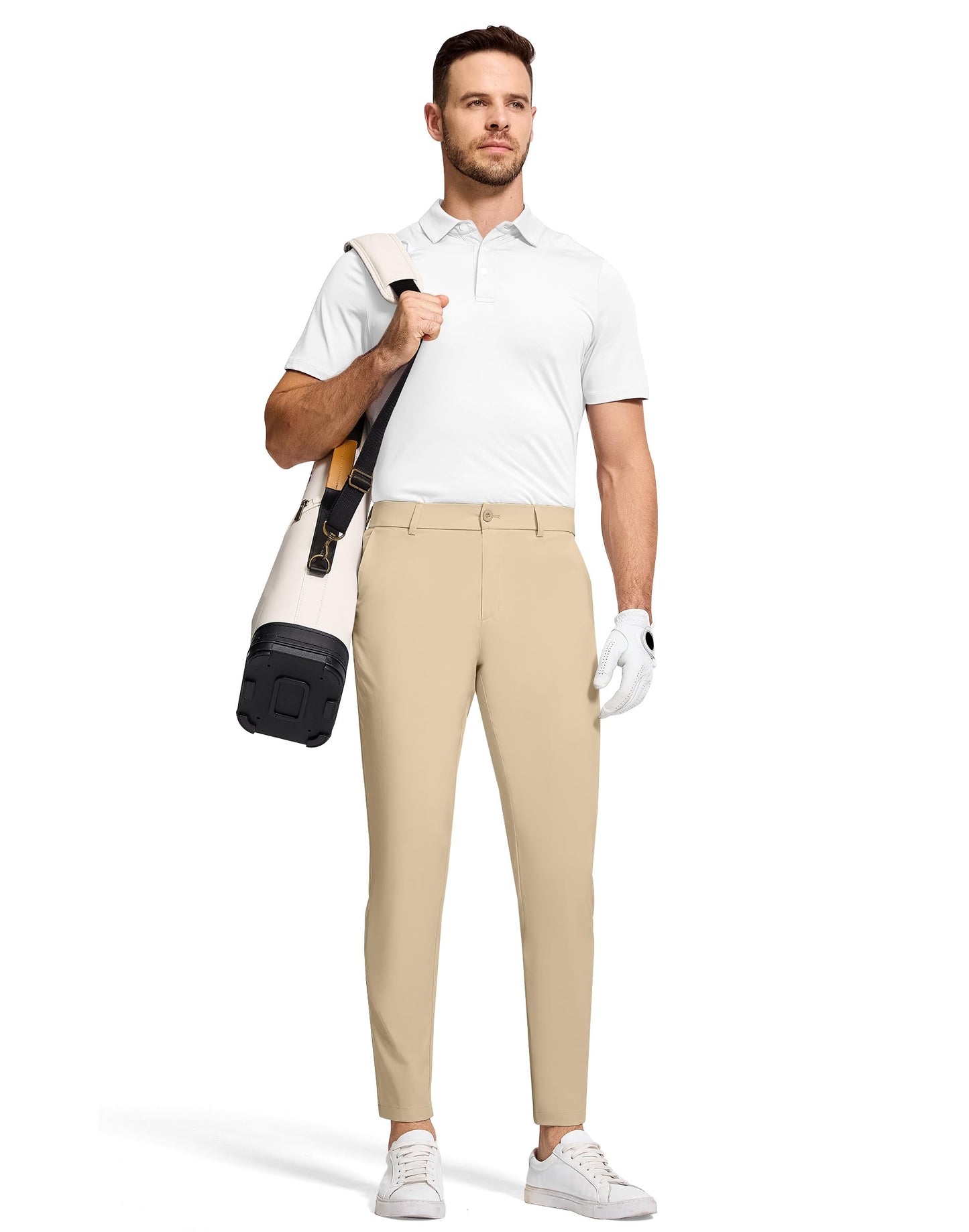 SERAMY Men's Golf Dress Pants 30" Inseam Stretch Skinny Tapered Lightweight Breathable Chino Trousers with Pockets for Casual Work Light Khaki 35