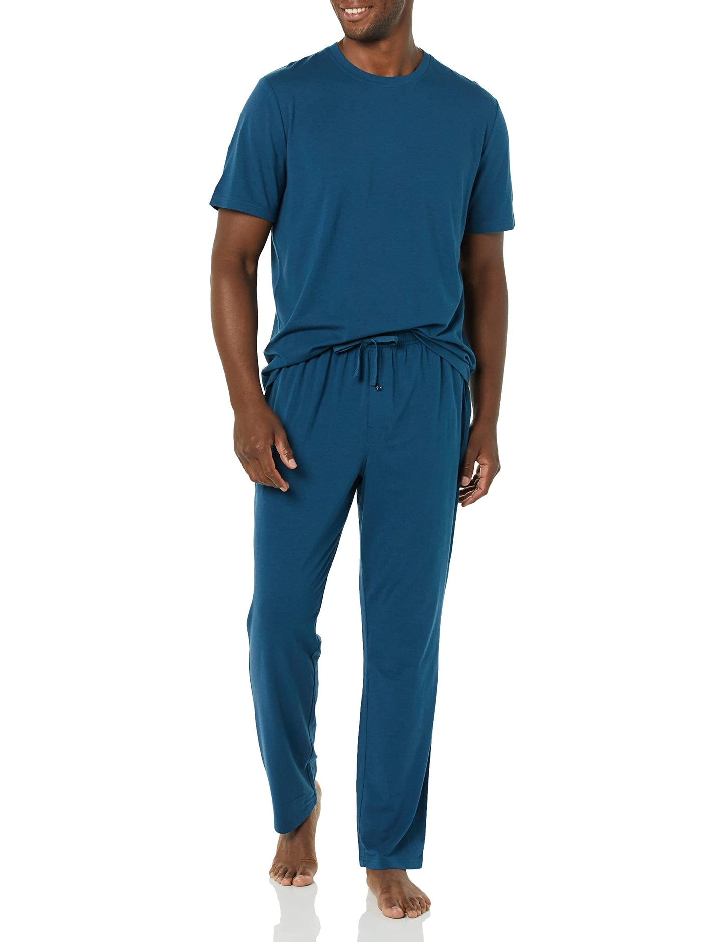 Amazon Essentials Men's Cotton Modal T-Shirt and Full-Length Bottom Pajama Set, Dark Blue, Large
