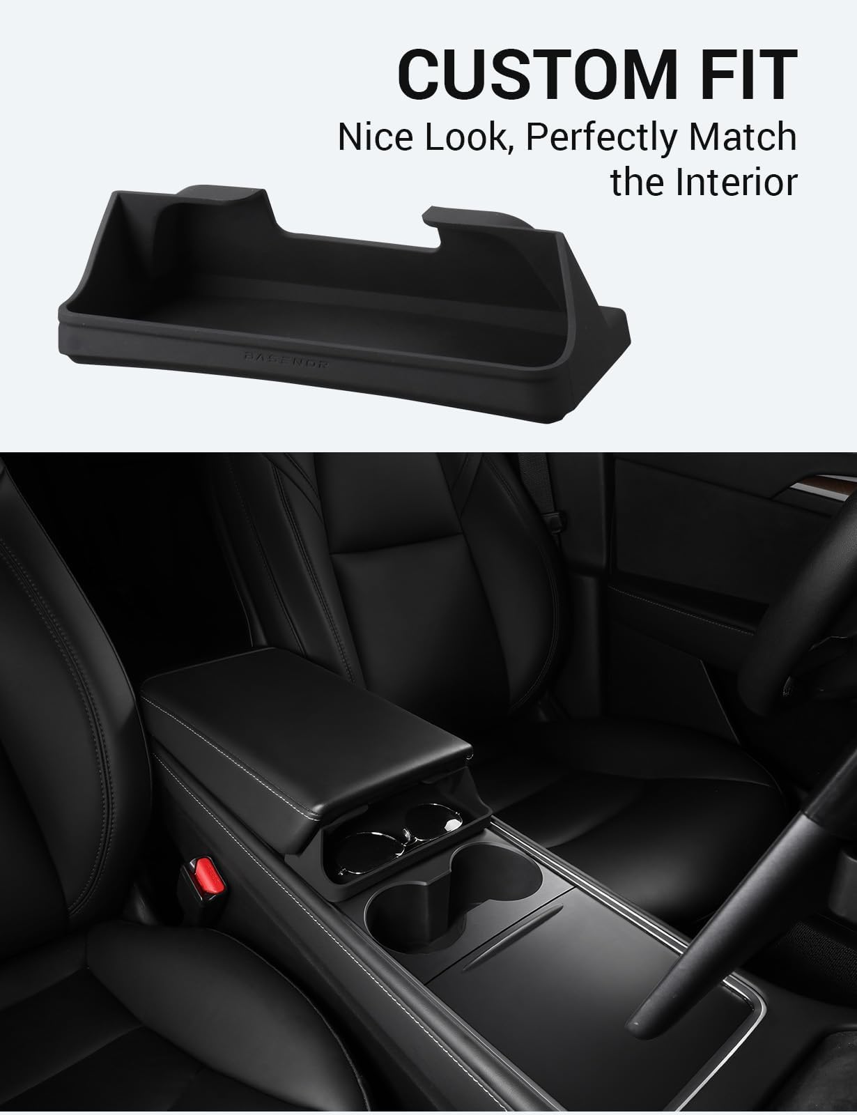 BASENOR 2024 Newest Tesla Model 3 Model Y Center Console Sunglasses Holder Armrest Box Silicone Eyeglasses Storage Box Key Card Holder 2021-2024 Accessories Interior Fit Model 3 Y with Refresh Console