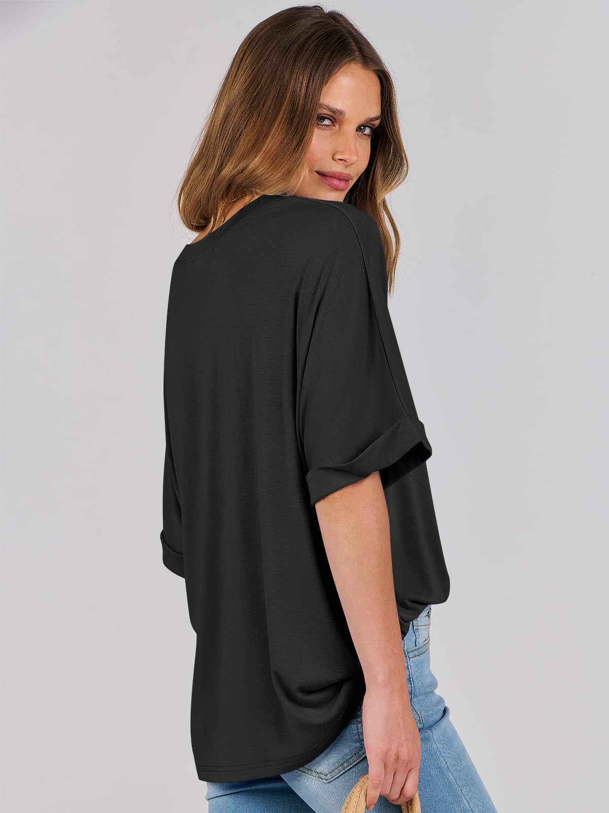 ANRABESS Womens Tops Oversized T Shirts Short Sleeve Crewneck Summer Casual Loose Basic Tee Shirt 2025 Trendy Fashion Clothes Black XX-Large