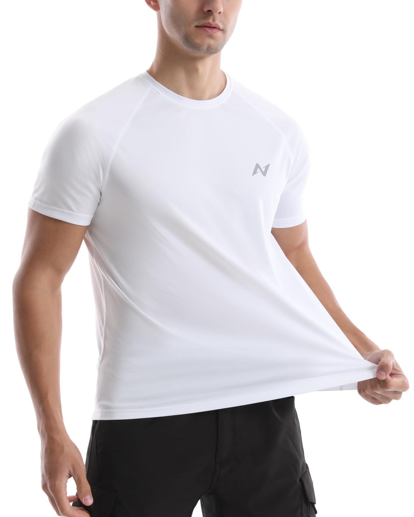 isnowood UPF 50+ Swim Shirts for Men, Sun Protection Quick Dry Rash Guard, Mens Short Sleeve Surf Athletic Shirt White
