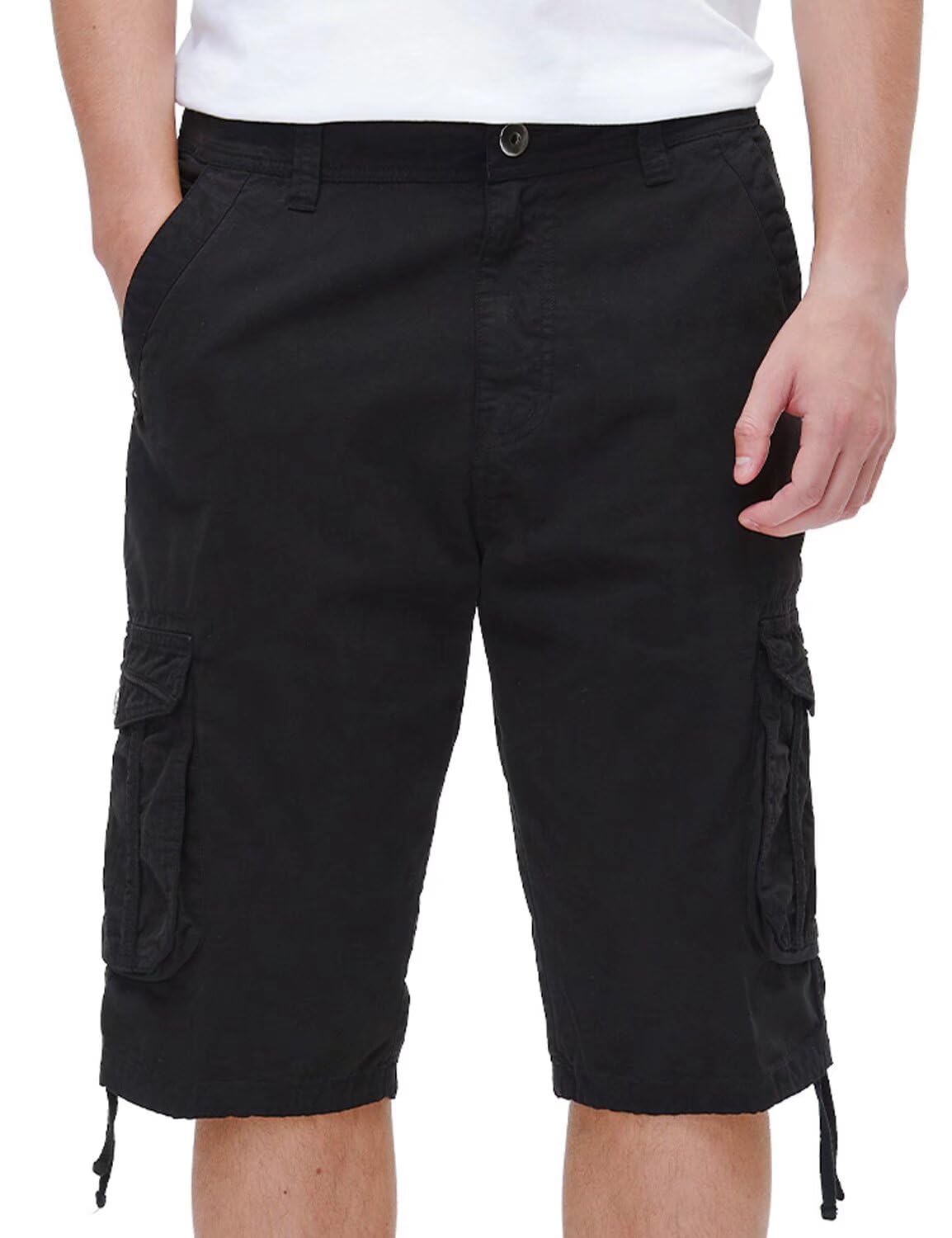 BEST SOUTH Men's Long Cargo Shorts Casual Below Knee 13 Inches Capri Shorts Relaxed Fit with Pockets Black 36
