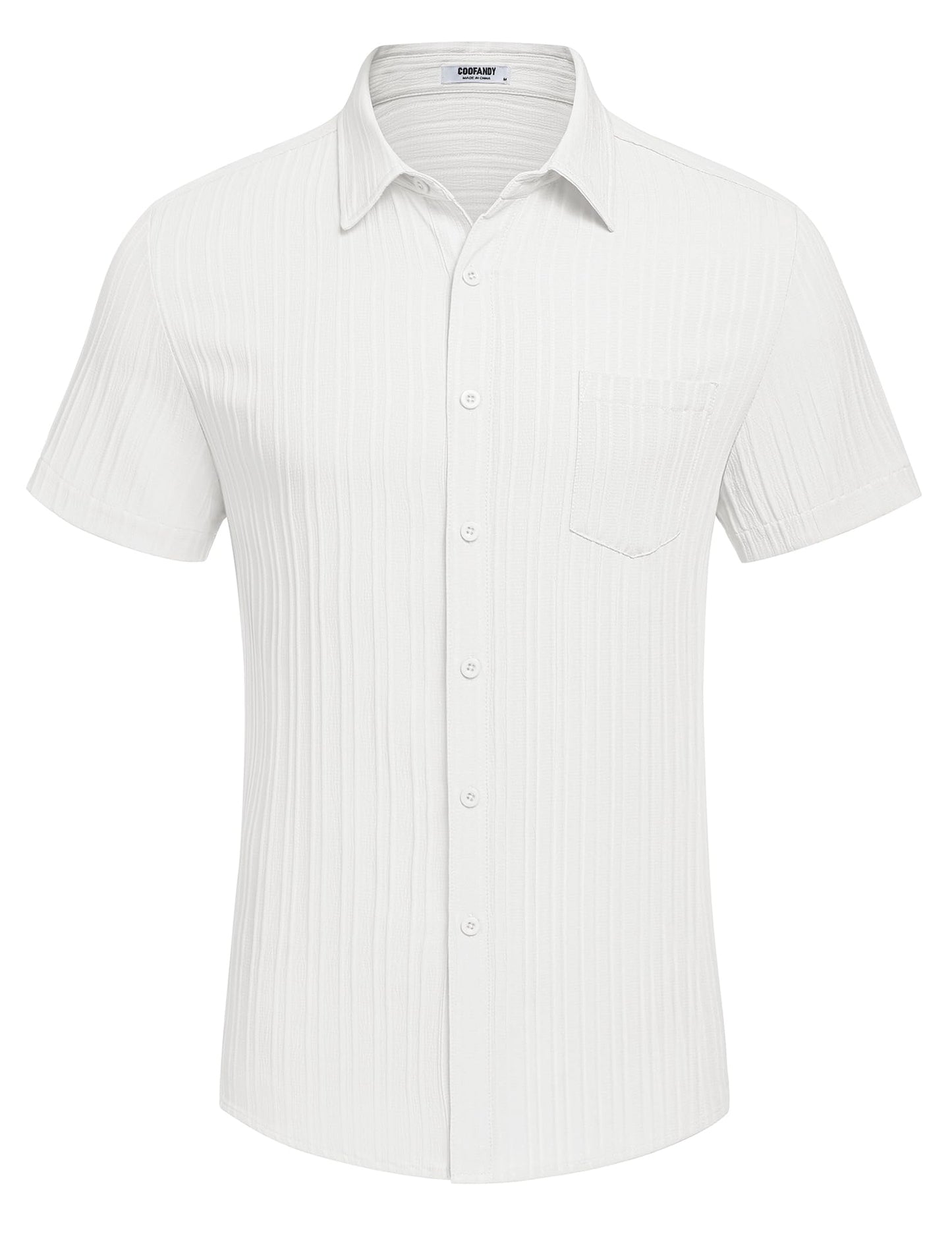 COOFANDY Button Down Shirt Men Short Sleeve Shirt Button Up Shirts for Men Linen Shirts for Men Summer Beach Shirt A-White