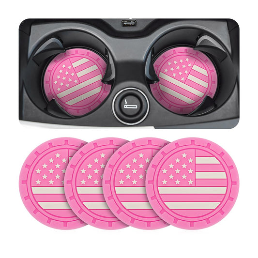 AUCELI 4 Pack Car Cup Holder Coasters, Colored American Flag US Flag Insert Car Cup Coaster, 2.75 Inch Anti Slip Shockproof Embedded Drink Mat, Vehicle Interior Decor Accessories