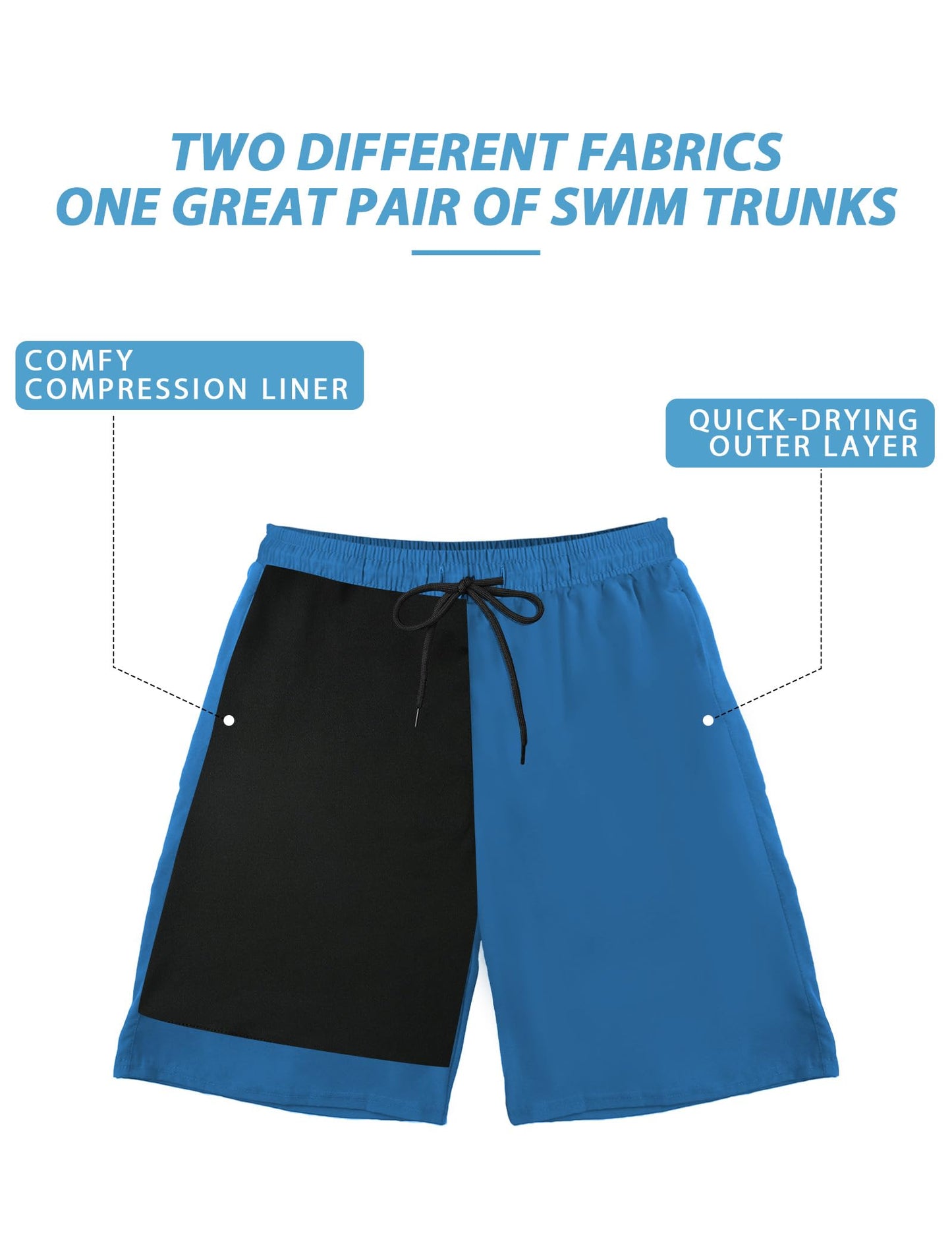 Mens Swim Trunks with Compression Liner 7 Inch Inseam Quick Dry Swim Shorts Mens Bathing Suit Board Shorts with Pockets 2 in 1 Beach Swimming Shorts Dissolvable Swimsuit Swimwear Big and Tall Blue L