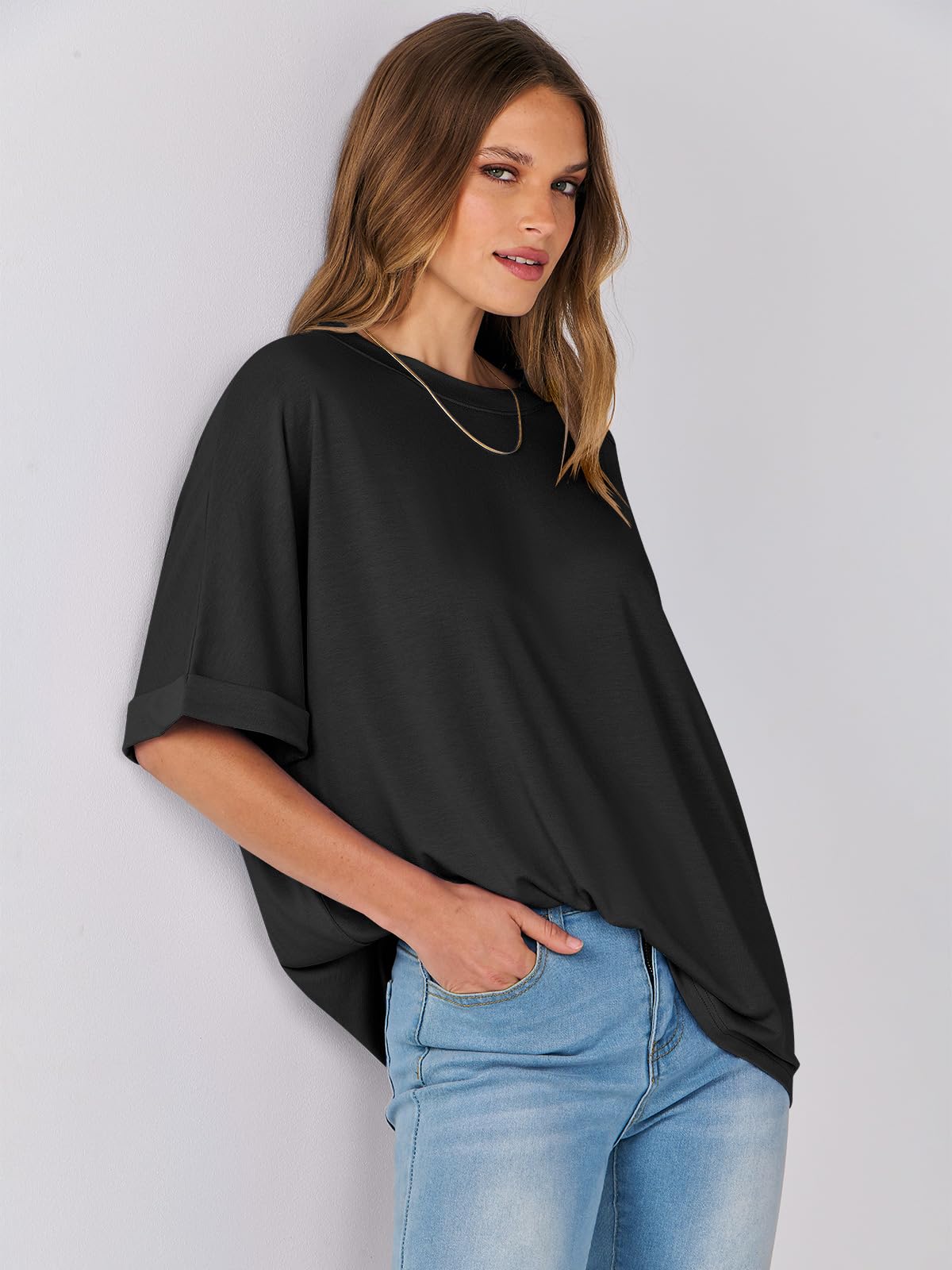 ANRABESS Womens Tops Oversized T Shirts Short Sleeve Crewneck Summer Casual Loose Basic Tee Shirt 2025 Trendy Fashion Clothes Black XX-Large