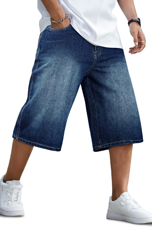 GINGTTO Mens Baggy Denim Shorts Casual Loose Fit Blue Jean Shorts Long Cut Off Hip Hop Cropped Jorts Men 32