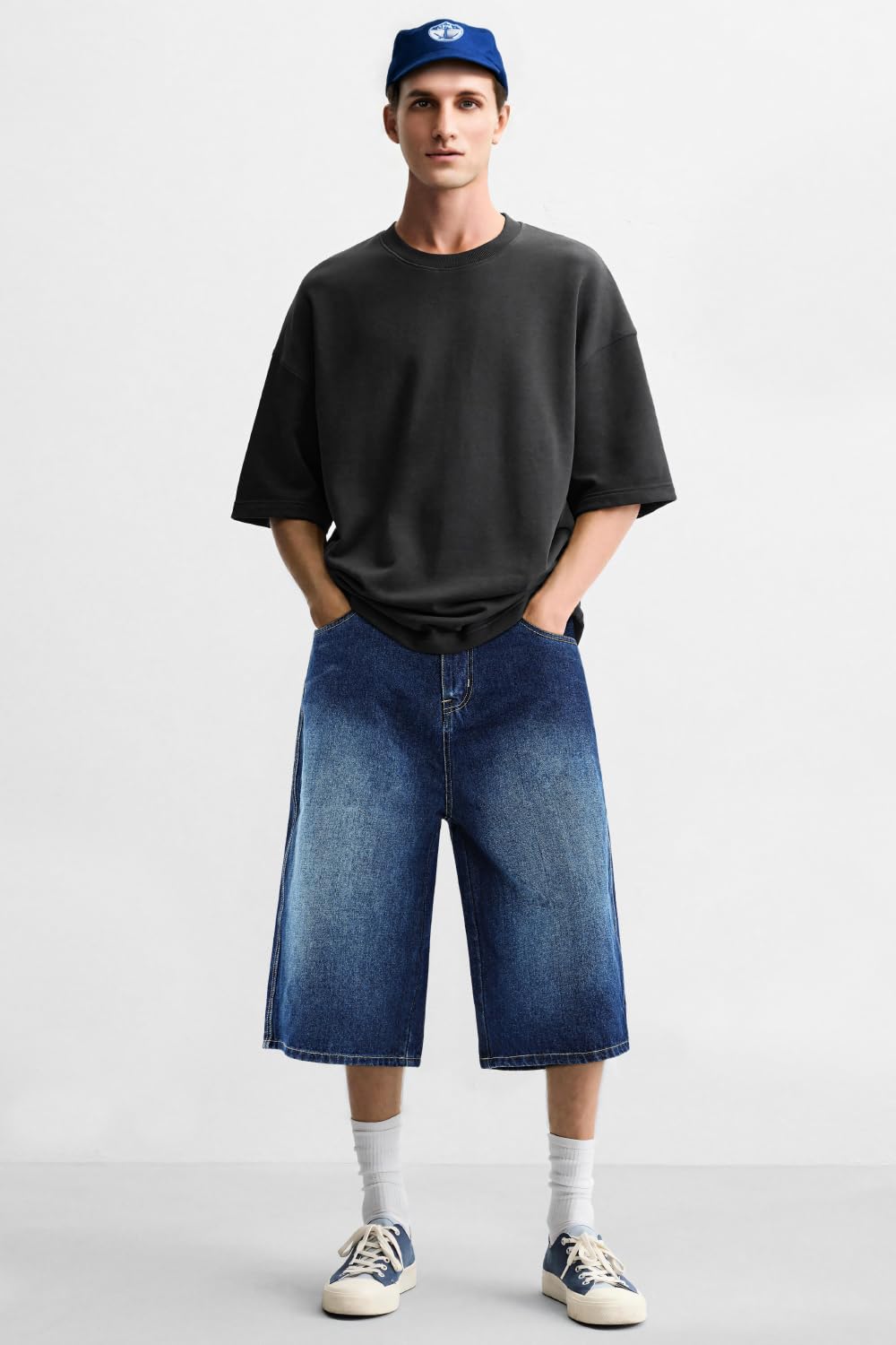 GINGTTO Mens Baggy Denim Shorts Casual Loose Fit Blue Jean Shorts Long Cut Off Hip Hop Cropped Jorts Men 32