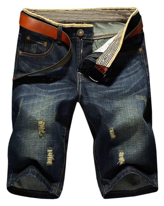 HENGAO Men's Ripped Jean Short Distressed Casual Straight Fit Denim Shorts, K087, 36