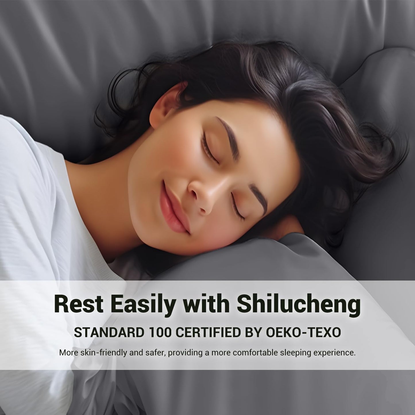 Shilucheng 4 Piece Queen Sheet Sets, Cooling Sheets, Blend Rayon Derived from Bamboo, Deep Pocket Up to 16", Breathable & Soft Bed Sheets, Hotel Silky Bedding Set, Dark Grey
