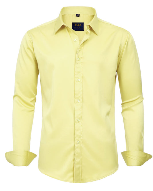 J.VER Men's Dress Shirts Solid Long Sleeve Stretch Wrinkle-Free Formal Shirt Business Casual Button Down Shirts Light Yellow