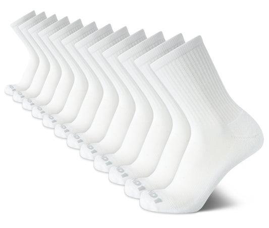 AND1 Men's Mid Crew Socks - 12 Pack Moisture Control Performance Cushioned Short Athletic Socks for Men (Shoe Size: 6-12.5), Size 6-12.5, White