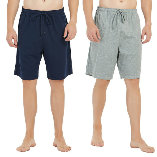 U2SKIIN 2 Pack Mens Cotton Pajama Shorts, Lightweight Lounge Pant with Pockets Soft Sleep Pj Shorts for Men(Navy/Light Grey Mel,L)