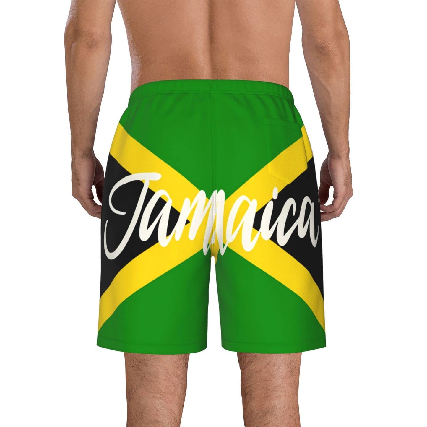 KAMQUERENCE Jamaica White Men's Swim Trunks Men's Swimsuit Quick Dry Board Shorts with Mesh Lining Beach Shorts Medium