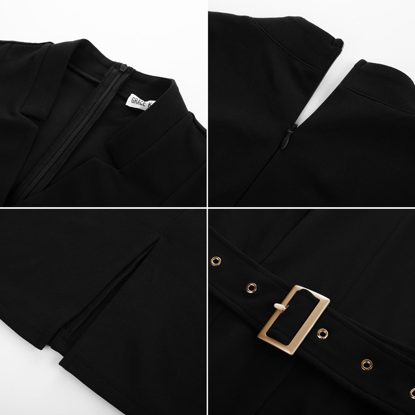 Office Dresses V Neck 3/4 Sleeve Black Dress Church Dresses for Women Elegant Midi Pencil Dress L