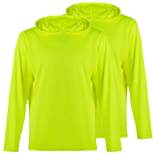 ProtectX 2-Pack Men High Visibility Lightweight Long Sleeve Hoodie, UPF 50+ Sun Protection T Shirts, SPF Outdoor UV Shirt, Neon Green - Large