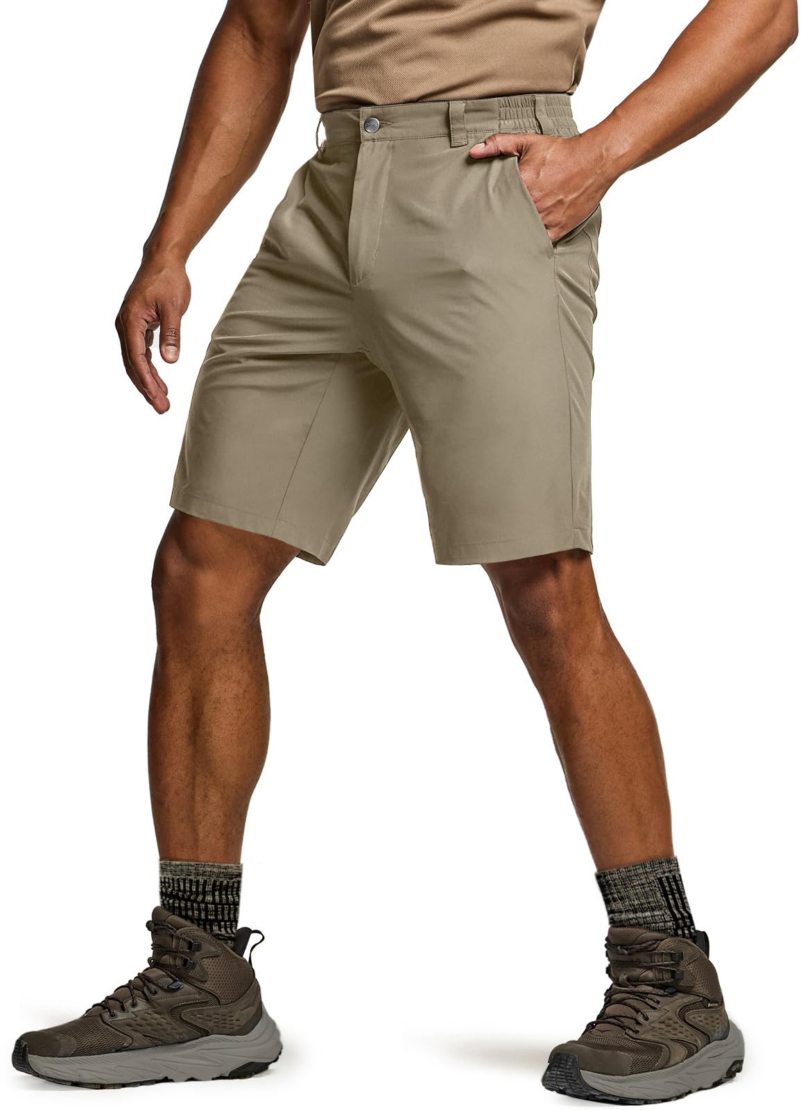CQR Men's Quick Dry Stretch Hiking Cargo Shorts, Lightweight Water Resistant Tactical Casual, Golf & Outdoor with Pockets, Routine Sandstorm, 34W x 10L