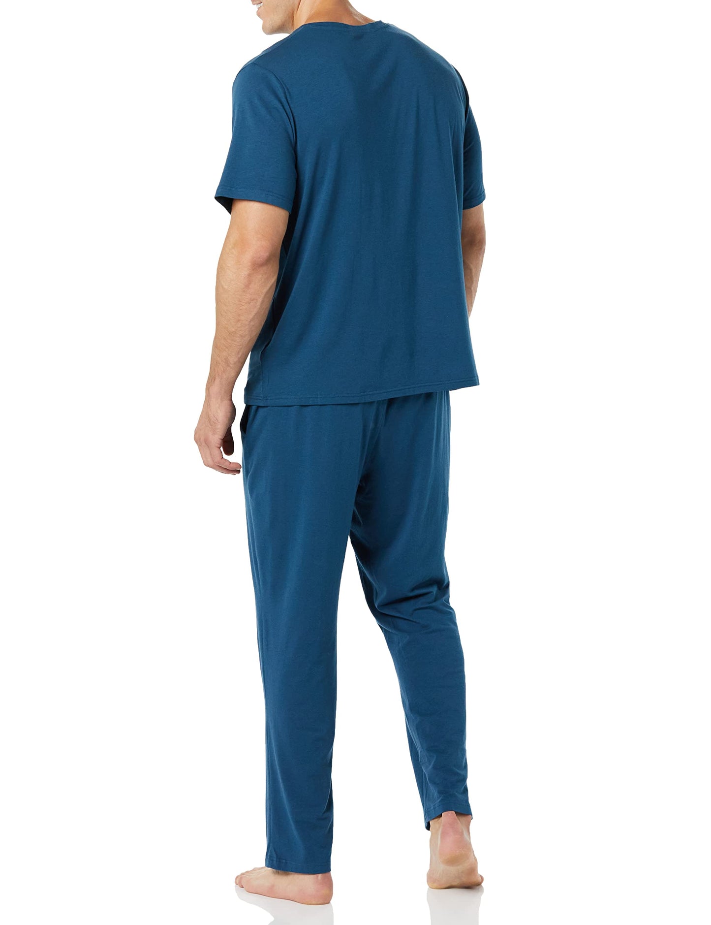 Amazon Essentials Men's Cotton Modal T-Shirt and Full-Length Bottom Pajama Set, Dark Blue, Large