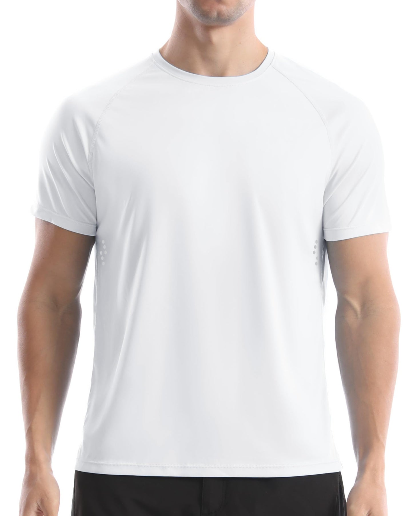 Men's UPF 50+ Swim Shirts, Sun Protection Short Sleeve Rash Guard, Quick Dry T-Shirt for Fishing and Surfing White