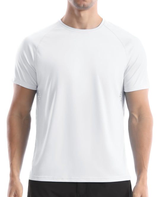 Men's UPF 50+ Swim Shirts, Sun Protection Short Sleeve Rash Guard, Quick Dry T-Shirt for Fishing and Surfing White