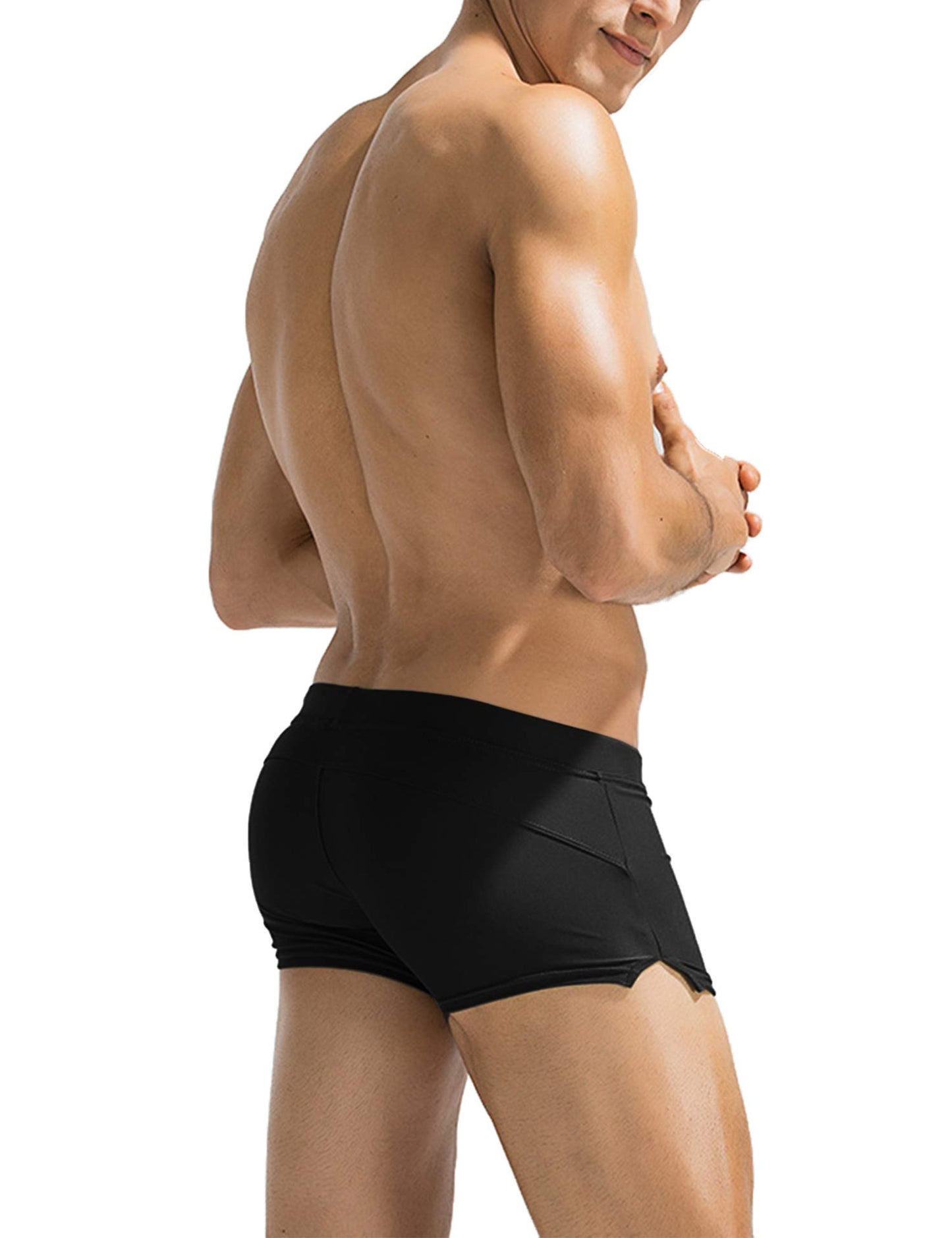 COOFANDY Mens Quick Dry Lightweight Square Leg Cut Trunks Swimwear, Large, 1 - Black