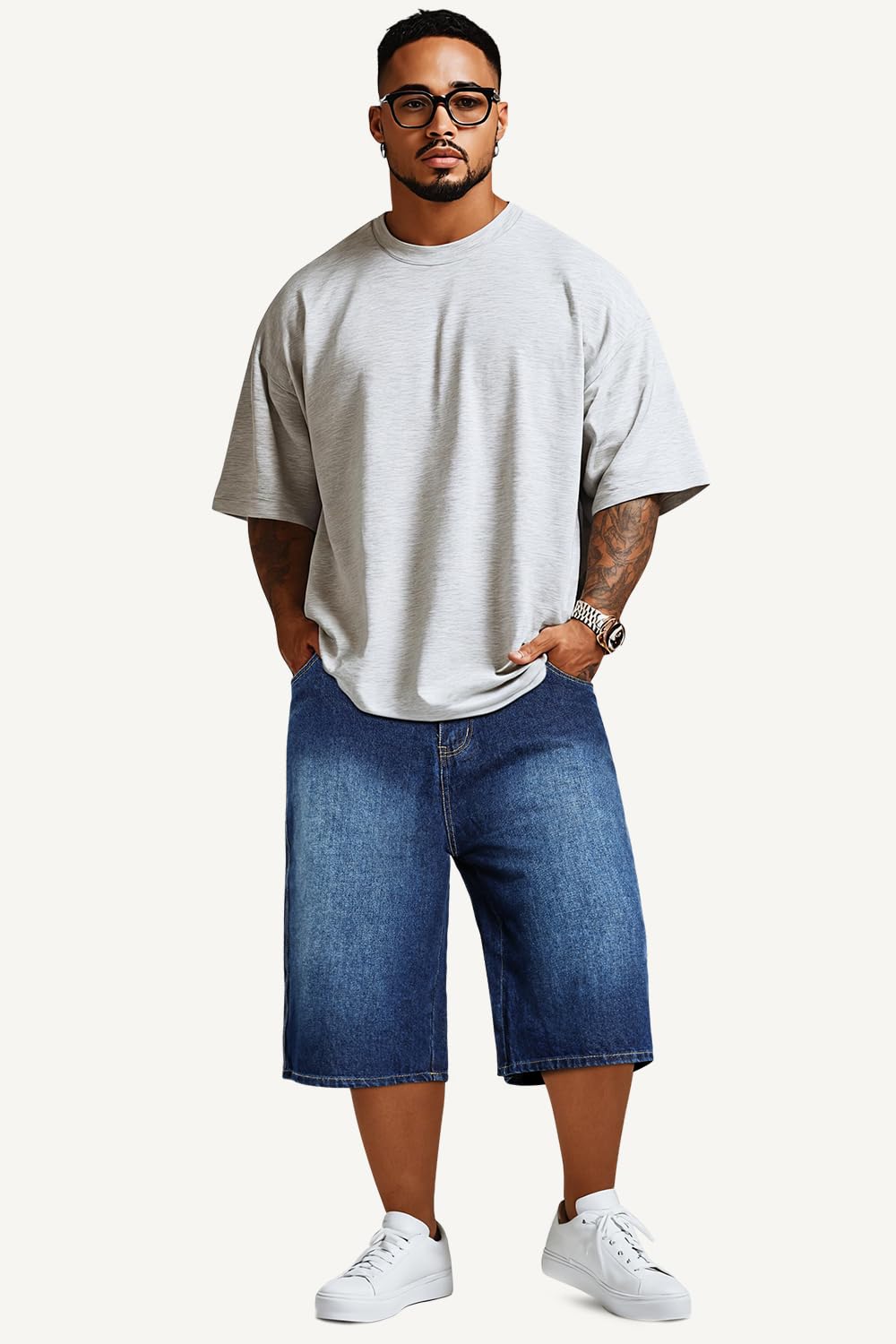 GINGTTO Mens Baggy Denim Shorts Casual Loose Fit Blue Jean Shorts Long Cut Off Hip Hop Cropped Jorts Men 32