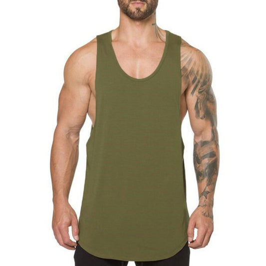 ZUEVI Muscle Tank Tops for Men Cut Open Sides Bodybuilding Vest Gym Workout Stringer T-Shirts(Army Green-L)