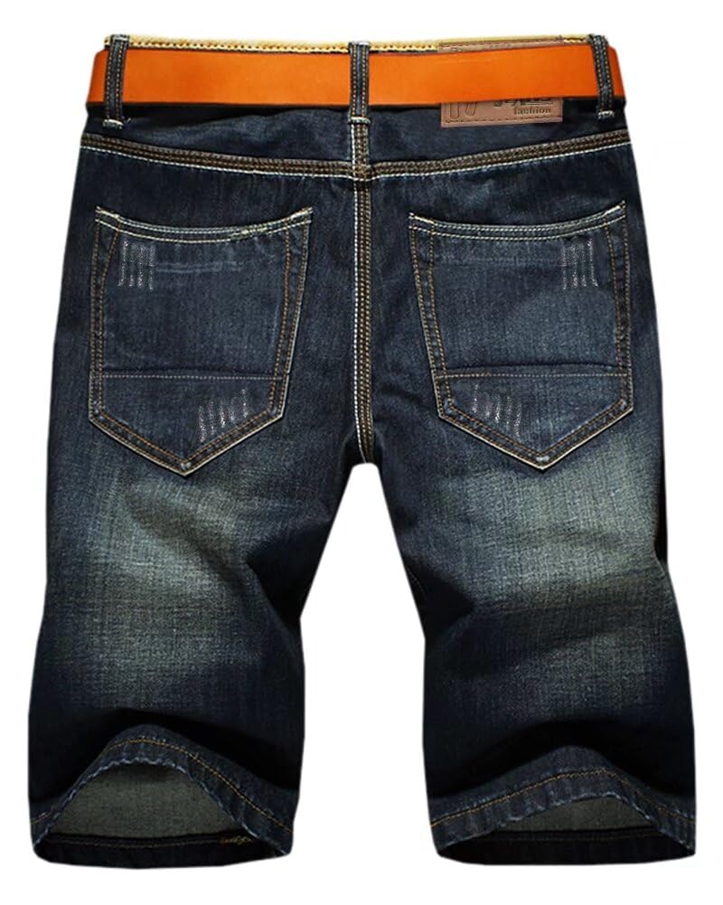 HENGAO Men's Ripped Jean Short Distressed Casual Straight Fit Denim Shorts, K087, 36