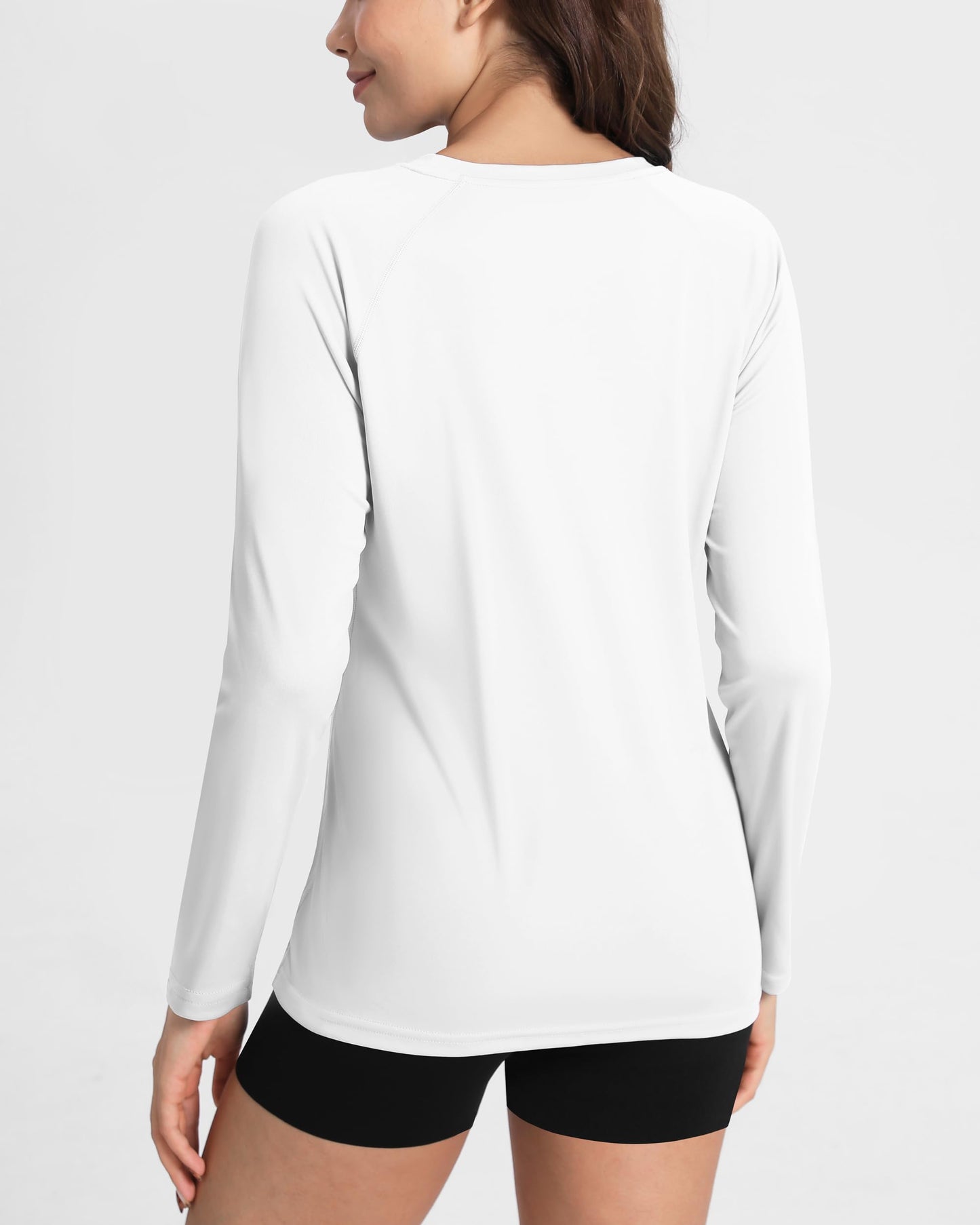 Boladeci Womens Swim Shirts White Long Sleeve Rash Guard Quick Dry UPF 50+ UV Protection Sun Shirt Workout Tops SPF T-Shirts Small