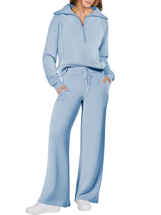 ANRABESS Women 2 Piece Outfits Sweatsuit Oversized Sweatshirt Sweatpants Tracksuit Sweat Lounge Matching Set 2024 Fall Trendy Sky Blue X-Large