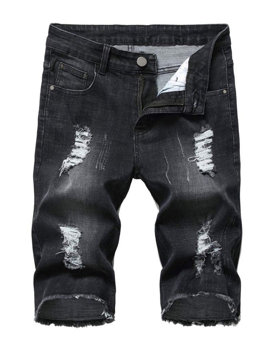 DOINLINE Men's Distressed Jean Shorts Casual Ripped Summer Denim Short Pants with Pockets Black 34