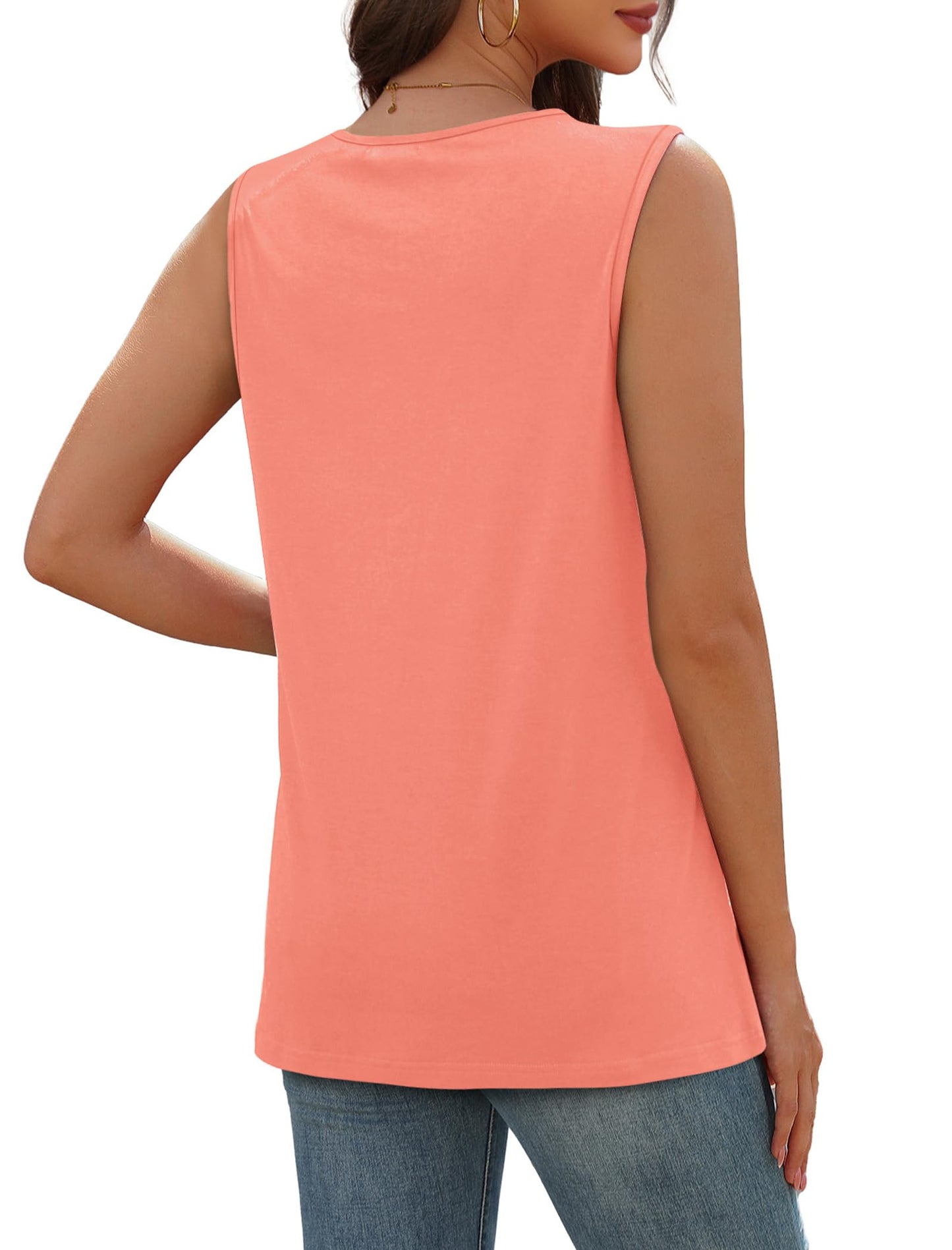 SAMPEEL Women's Tank Tops Loose Fit Summer Sleeveless Shirts Business Casual Blouses V Neck T Shirts Solid Plain Spring Tops Coral XL