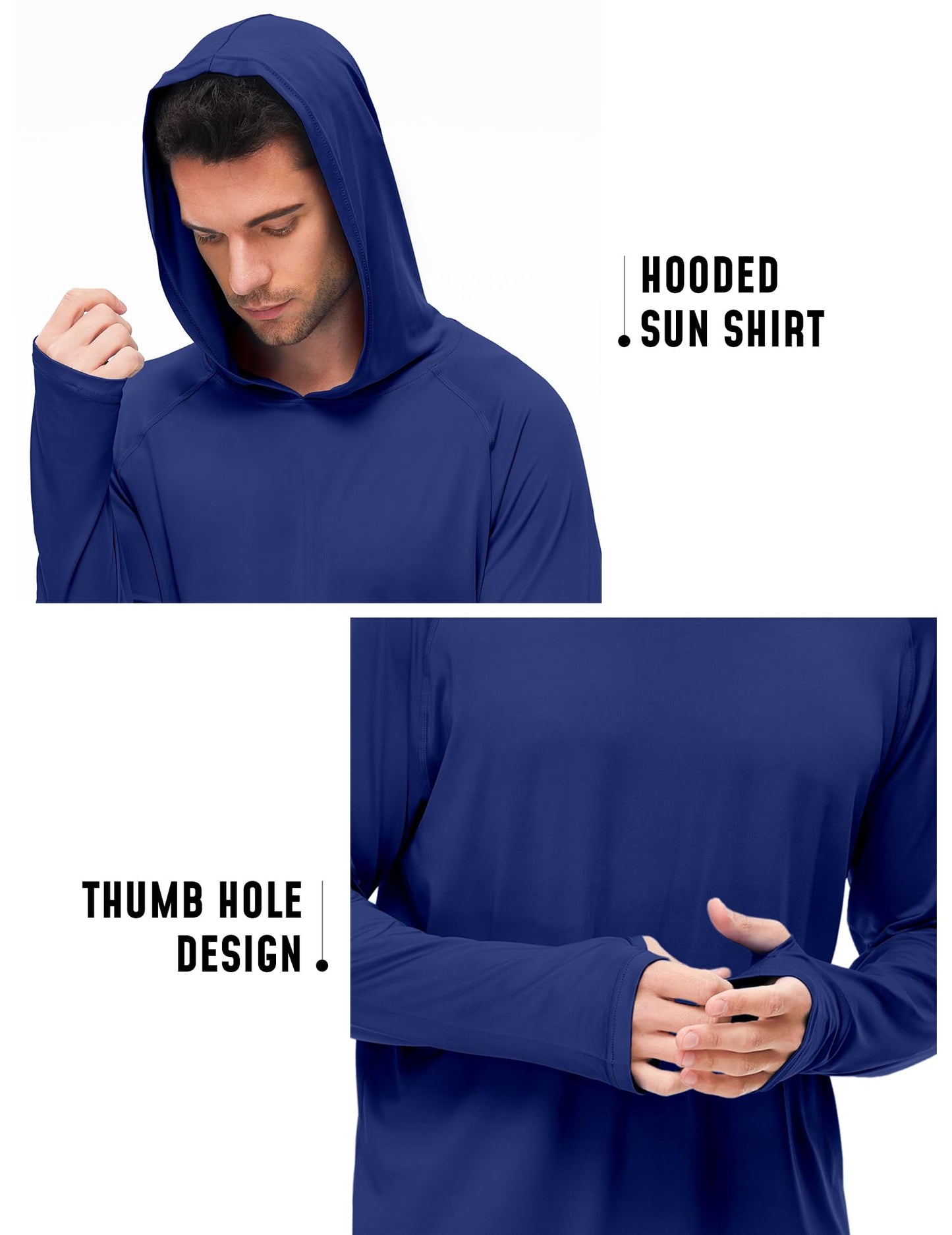 Fishing Shirt for Men with Hoodie SPF50+ Sun Protection Long Sleeve Rash Guard Sun UV Shirts for Hiking Sunscreen Clothing Swim Shirts Quick Dry Klein Blue XL