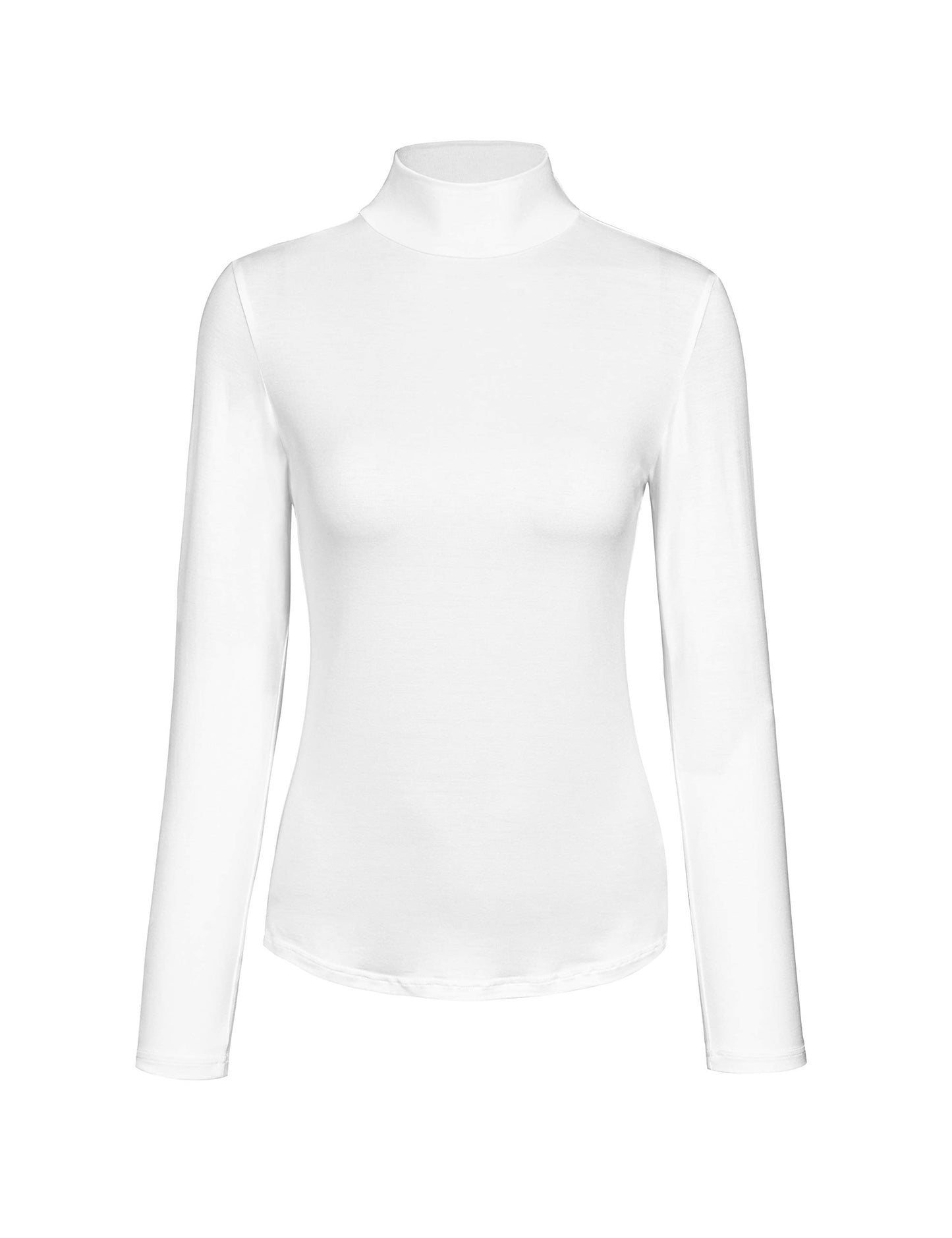 Kindcall Women’s Slim Fitted White Mock Turtleneck Tops Long Sleeve Lightweight Base Layer Shirts Medium