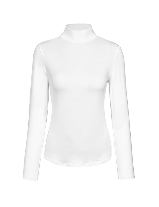 Kindcall Women’s Slim Fitted White Mock Turtleneck Tops Long Sleeve Lightweight Base Layer Shirts Medium