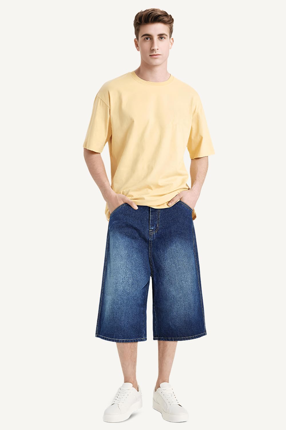 GINGTTO Mens Baggy Denim Shorts Casual Loose Fit Blue Jean Shorts Long Cut Off Hip Hop Cropped Jorts Men 32