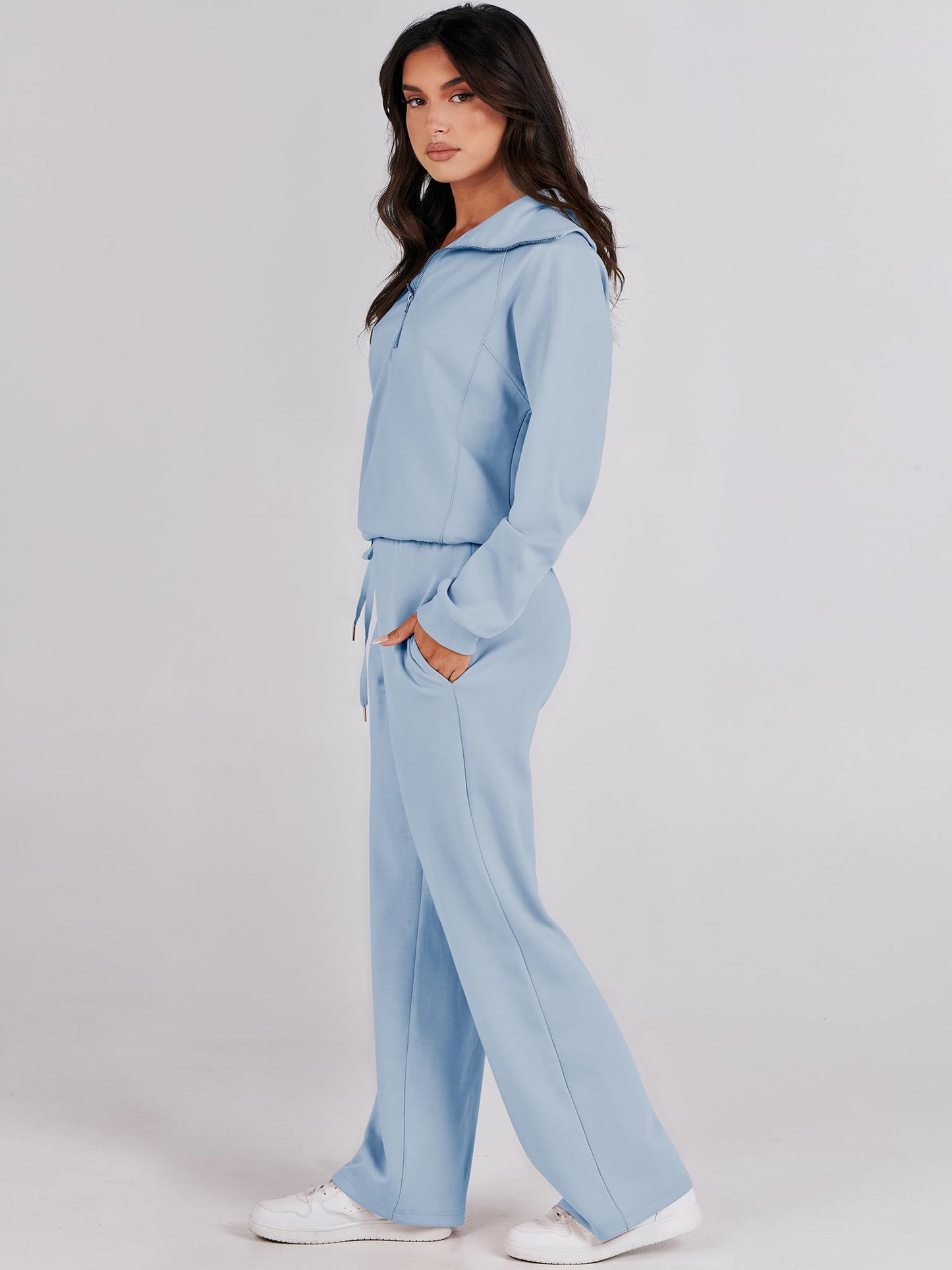 ANRABESS Women 2 Piece Outfits Sweatsuit Oversized Sweatshirt Sweatpants Tracksuit Sweat Lounge Matching Set 2024 Fall Trendy Sky Blue X-Large